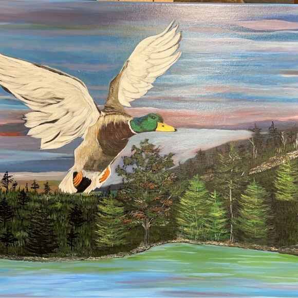 Original paintings mallard duck in flight by Leah Smith - Picture 1 of 4